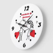可愛い漫画の手で描かれた男の子の女の子はバレンタインを愛するダ ラージ壁時計 (傾斜)