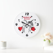 可愛い漫画の手で描かれた男の子の女の子はバレンタインを愛するダ ラージ壁時計 (ホーム)