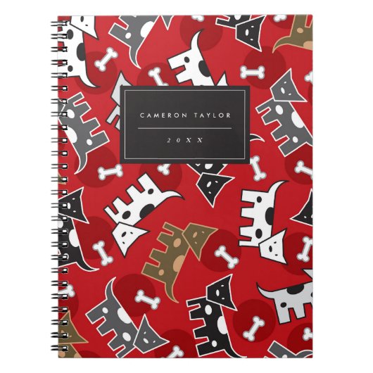 可愛い漫画の斑点のある鳩と骨ペットの恋人 ノートブック (正面)