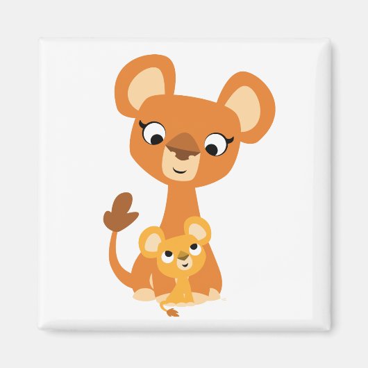 可愛い漫画の母ライオンと可愛い磁石 マグネット (正面)