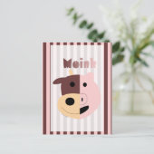 可愛い漫画の牛と豚=モインク葉書 ポストカード (スタンド正面)