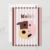 可愛い漫画の牛と豚=モインク葉書 ポストカード (正面/裏面)