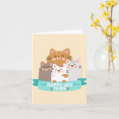 可愛い漫画の猫の家族の幸せな母の日 カード (黄色い花)