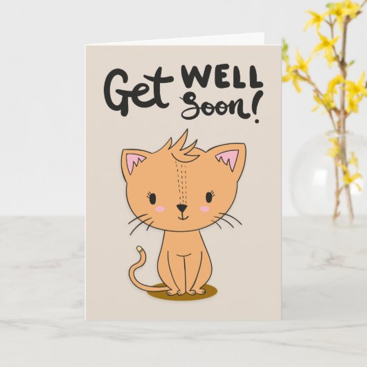 可愛い漫画の猫の挨拶 カード (黄色い花)