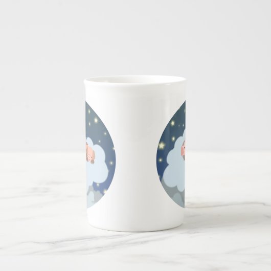 可愛い漫画の眠る子豚の骨の中国マグ ボーンチャイナマグカップ (正面)