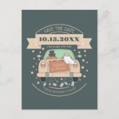 可愛い漫画の結婚式は日付の招待を保存する ポストカード (正面)