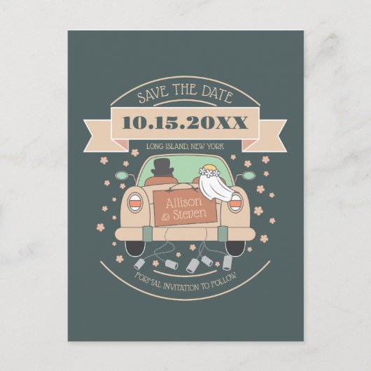 可愛い漫画の結婚式は日付の招待を保存する ポストカード (正面)