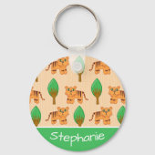 可愛い漫画の虎のパタパーソナライズされたーン キーホルダー (正面)