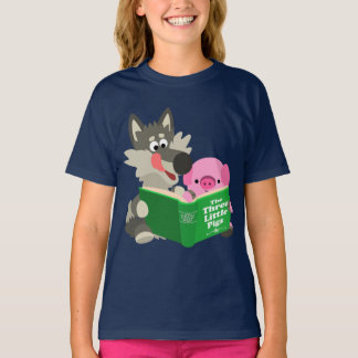 可愛い漫画の豚と狼読の子供Tシャツ Tシャツ
