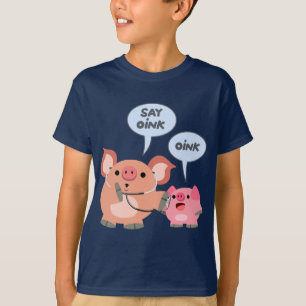 可愛い漫画の豚の医師と患者の子供Tシャツ Tシャツ