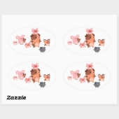 可愛い漫画の豚ファミリー楕円ステッカー 楕円形シール (シート)