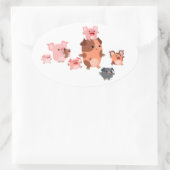 可愛い漫画の豚ファミリー楕円ステッカー 楕円形シール (バッグ)