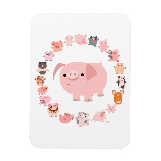 可愛い漫画の豚マンダラフレキシブルマグネット マグネット (縦)