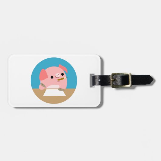 可愛い漫画の豚"ライターのブロック"荷物タグ ラゲッジタグ (正面横)