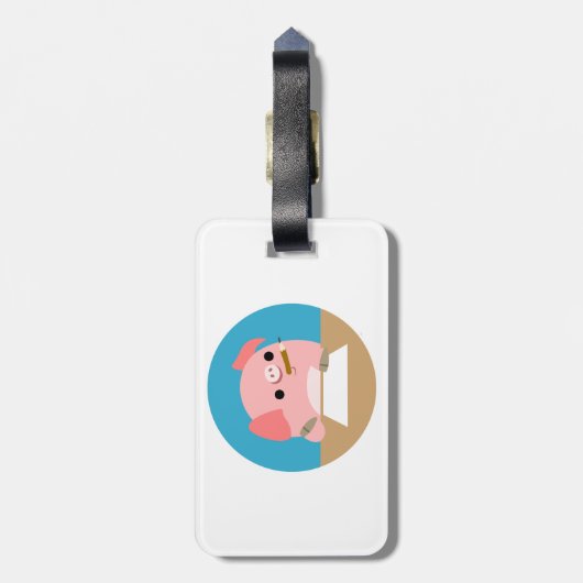 可愛い漫画の豚"ライターのブロック"荷物タグ ラゲッジタグ (裏面縦)