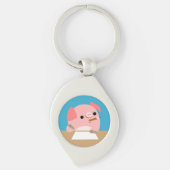 可愛い漫画の豚"ライターズブロック"メタルキーチェーン キーホルダー (正面)