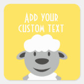 可愛い漫画の農場の羊 – 黄色と灰色 スクエアシール (正面)
