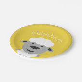 可愛い漫画の農場の羊 – 黄色と灰色 ペーパープレート (アングル)