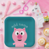 可愛い漫画の農場の豚 – 背景色を選択 ペーパープレート (パーティー)