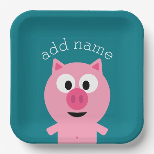 可愛い漫画の農場の豚 – 背景色を選択 ペーパープレート (正面)