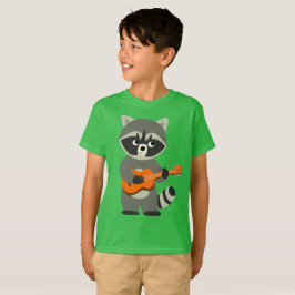 可愛い漫画の遊アライグマのギターキッズTシャツ Tシャツ