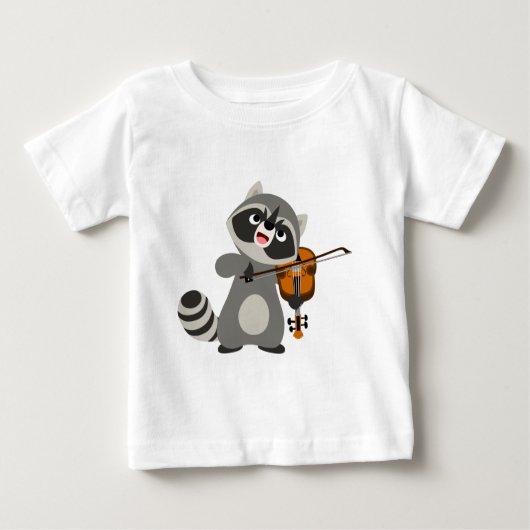 可愛い漫画の遊アライグマのバイオリンベビーTシャツ (正面)