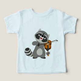 可愛い漫画の遊アライグマのバイオリンベビーTシャツ
