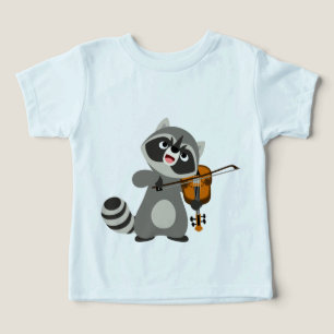 可愛い漫画の遊アライグマのバイオリンベビーTシャツ