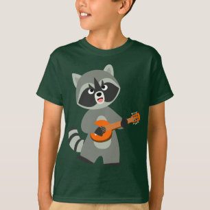 可愛い漫画の遊アライグマのバンジョキッズTシャツ Tシャツ