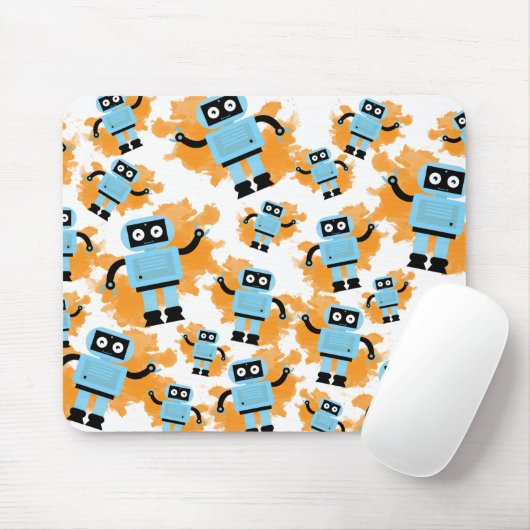 可愛い漫画の青いロボットオレンジ色の水色スプラッシュ マウスパッド (マウス)