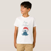 可愛い漫画の青タコのスケッチ Tシャツ (正面フル)
