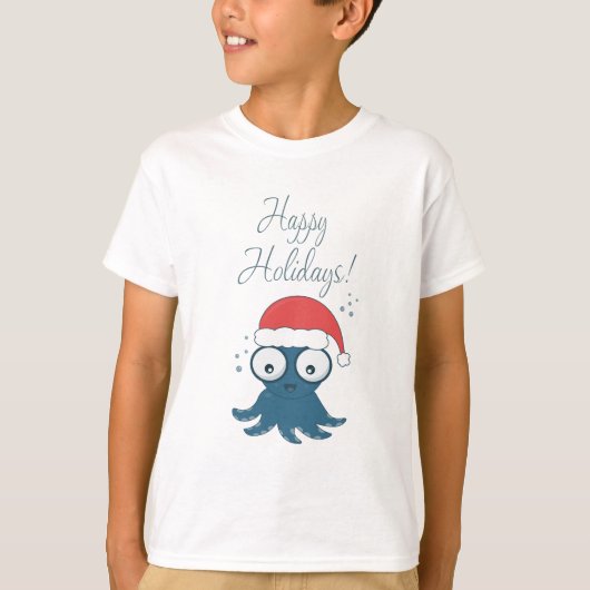 可愛い漫画の青タコのスケッチ Tシャツ (正面)