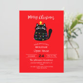 可愛い漫画の黒猫クリスマスツリー 招待状 (スタンド正面)