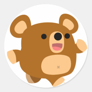 可愛い漫画よくはしゃぐクマのステッカー ラウンドシール