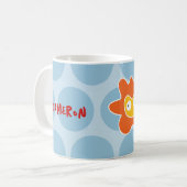 可愛い漫画イエローライオンブルードットおもしろいの子供 コーヒーマグカップ (正面左)