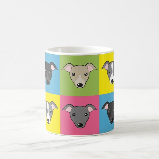 可愛い漫画イタリアンのグレイポップ・アートのハウンズのアートパターン コーヒーマグカップ (中央)
