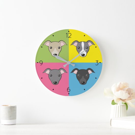 可愛い漫画イタリアングレイハウンドカラフルアポップ・アートのート ラージ壁時計 (ホーム)