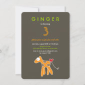 可愛い漫画オレンジ・キリン誕生日写真 招待状 (正面)