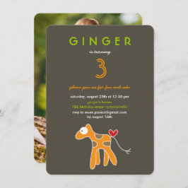 可愛い漫画オレンジ・キリン誕生日写真 招待状