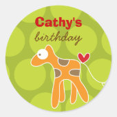 可愛い漫画オレンジ・キリン・キッドの誕生日パーティー ラウンドシール (正面)