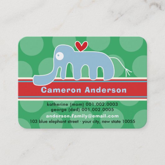 可愛い漫画カラフル象キッドのプロフィール写真 コーリングカード (正面)