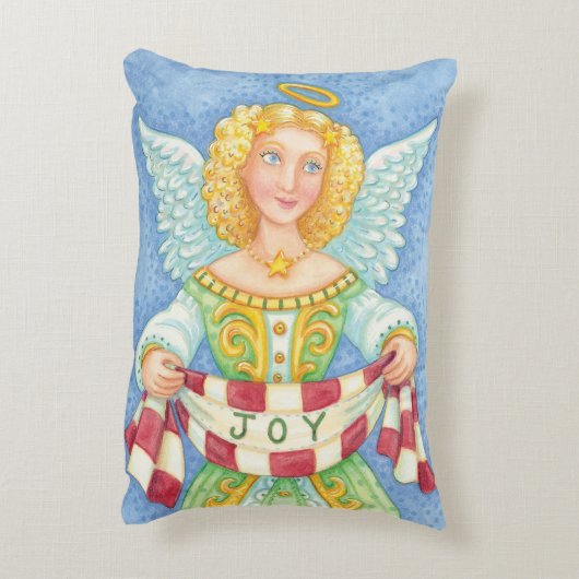 可愛い漫画クリスマスエンジェルハローと喜びバナー アクセントクッション (裏面(縦))