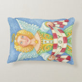 可愛い漫画クリスマスエンジェルハローと喜びバナー アクセントクッション (裏面)