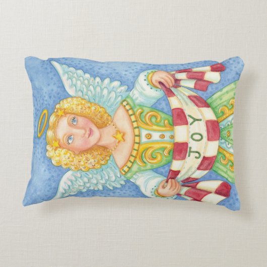 可愛い漫画クリスマスエンジェルハローと喜びバナー アクセントクッション (裏面)