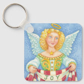 可愛い漫画クリスマスエンジェルハローと喜びバナー キーホルダー (正面)