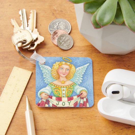 可愛い漫画クリスマスエンジェルハローと喜びバナー キーホルダー (デスク)