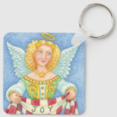 可愛い漫画クリスマスエンジェルハローと喜びバナー キーホルダー (裏面)