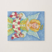 可愛い漫画クリスマスエンジェルハローと喜びバナー ジグソーパズル (横)