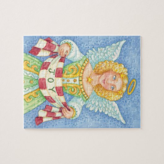 可愛い漫画クリスマスエンジェルハローと喜びバナー ジグソーパズル (横)