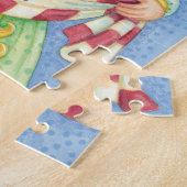 可愛い漫画クリスマスエンジェルハローと喜びバナー ジグソーパズル (側面)